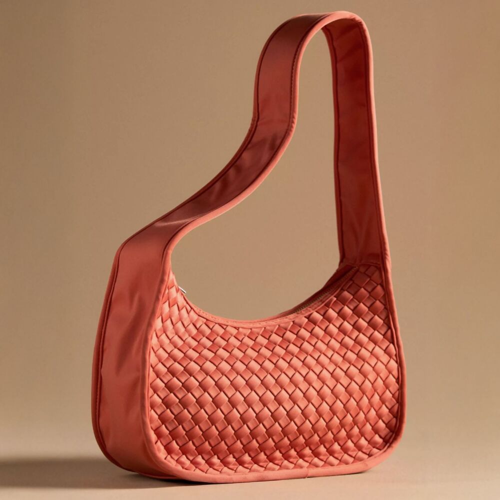 by Anthropologie Orange Woven Intrecciato Style Shoulder Bag Purse Hobo